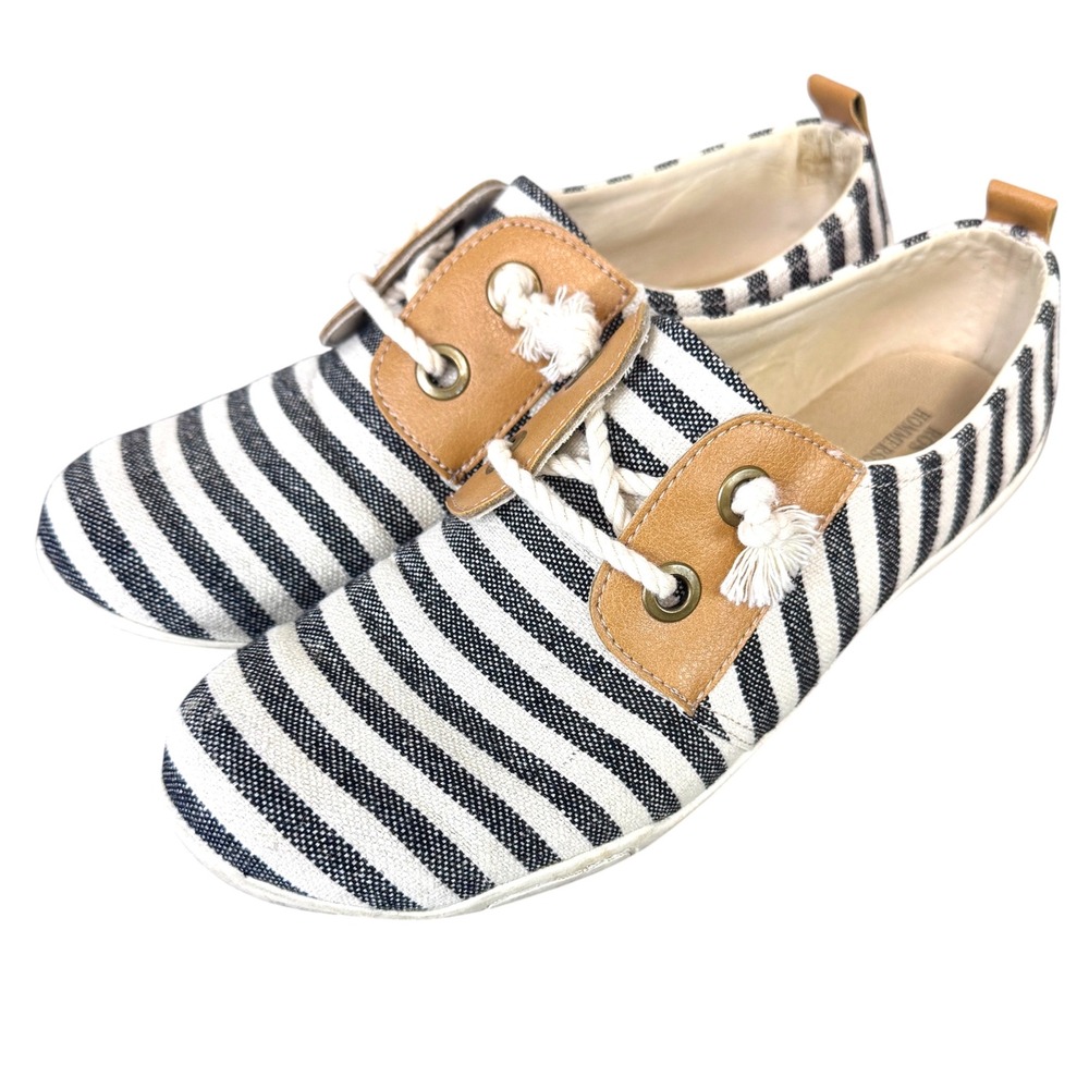 Ros Hommerson Calypso Navy White Striped Slip On Sneakers Size 11 Nautical